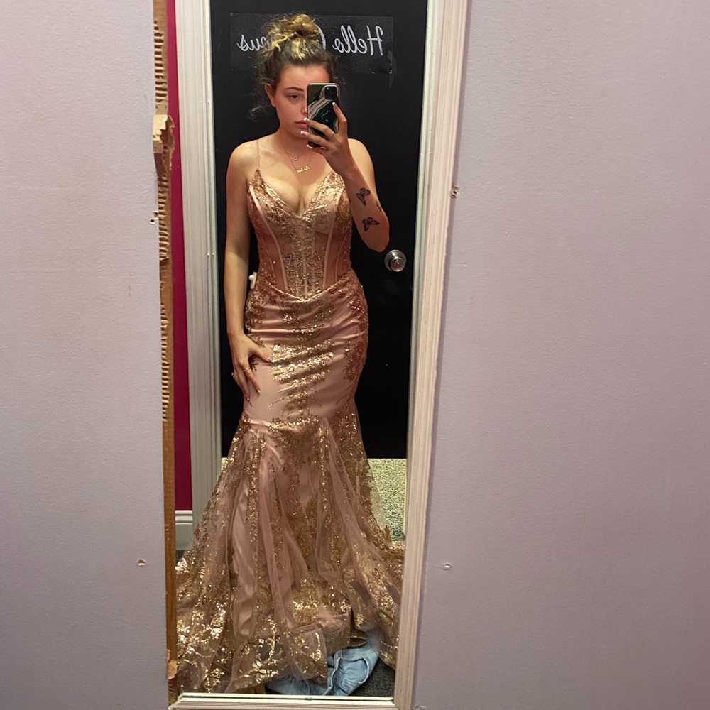 Jovani rose gold prom dress